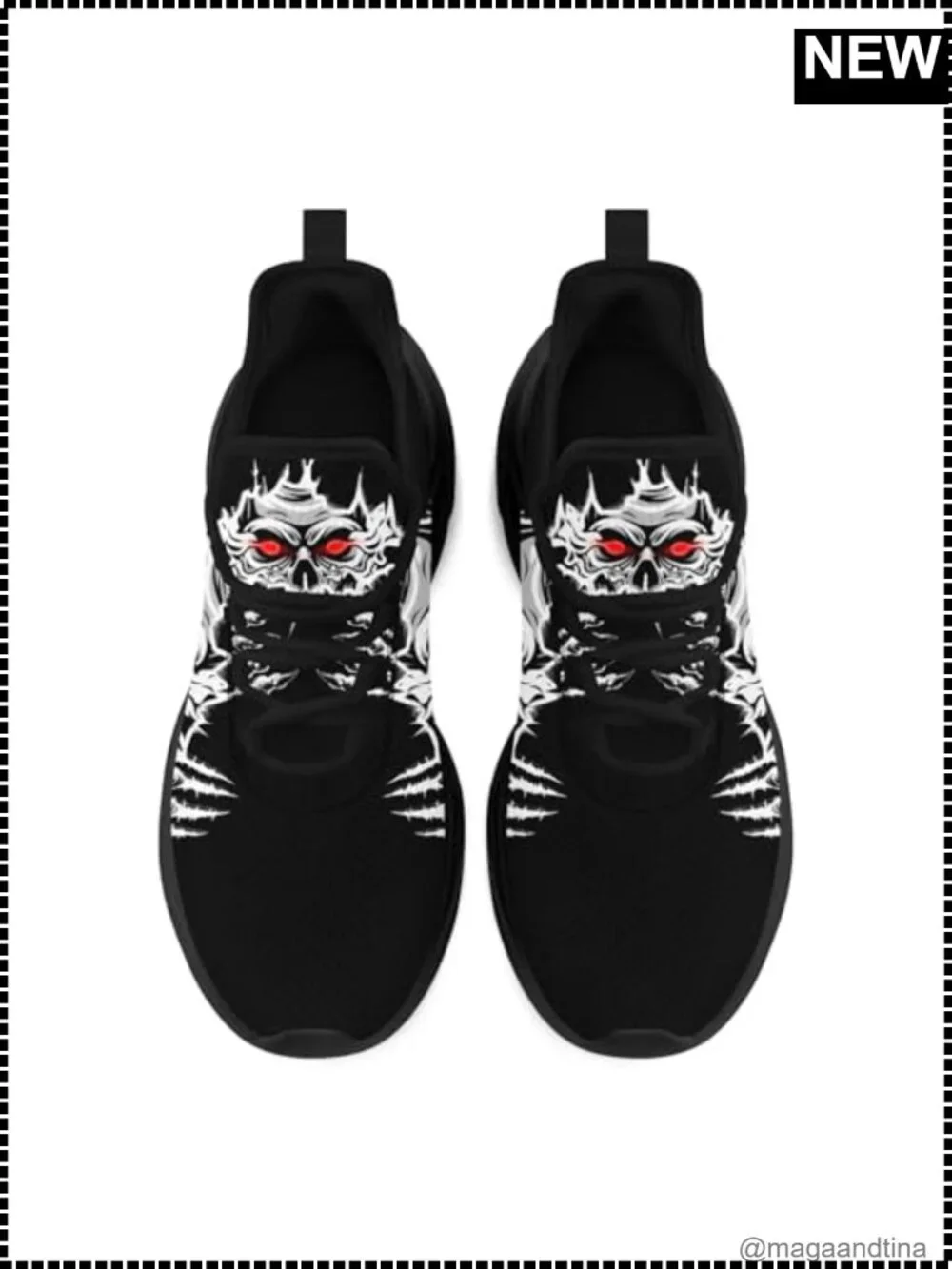 Skull Graphic Running Shoes Lightweight Cushioned Non Slip Breathable Mesh